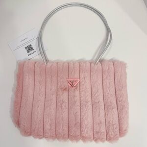 Prada Pink Fur Tote Bag with Silver Handles